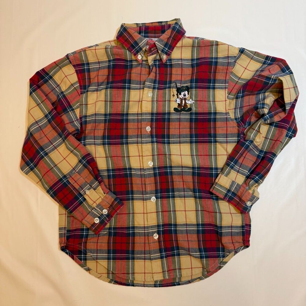 Vintage 90s Disney Store Mickey Mouse Fishing Flannel - Women's M/L / Men's L